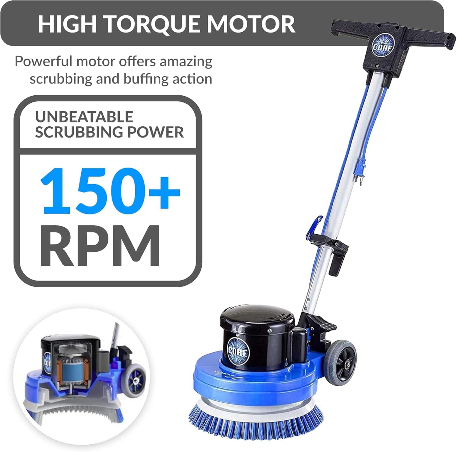 Prolux 13 Floor cleaning machine with high torque motor and scrubbing power, featuring the brand 'Core'.