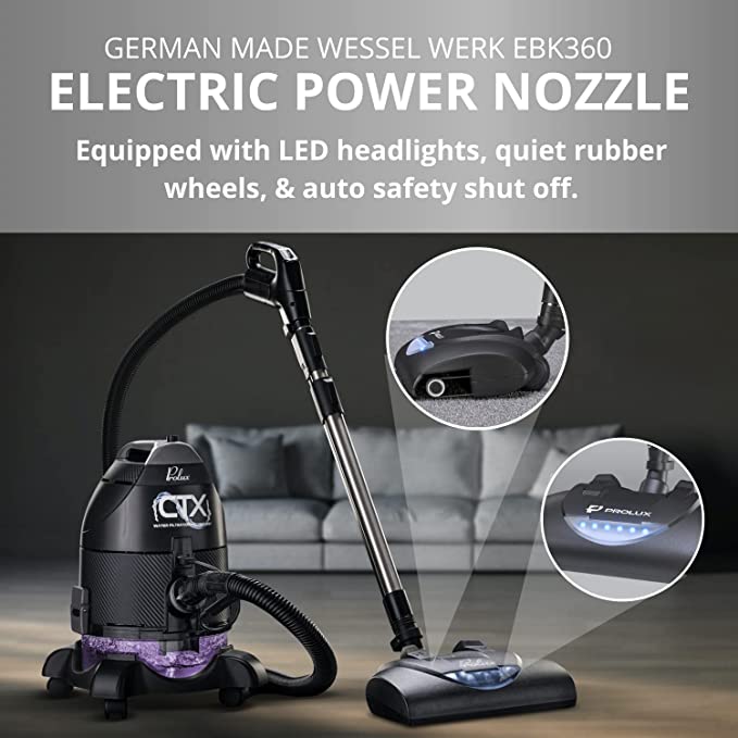 Prolux CTX Pro Electric power nozzle with LED headlights and quiet wheels on a dark background