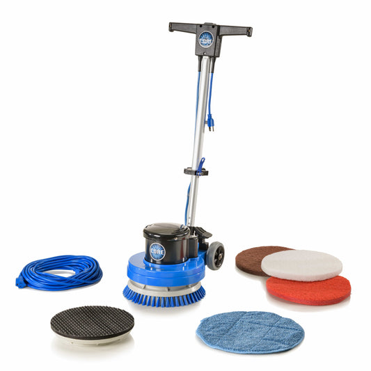 Prolux Core 13" Heavy Duty Floor buffer with attachments on a white background