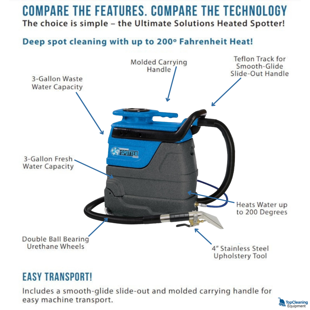 Sandia 50-2001 2-Gallon Spot Extractor Kit - 55 PSI Pump With Stainless Steel Upholstery Tool info graphic custom image