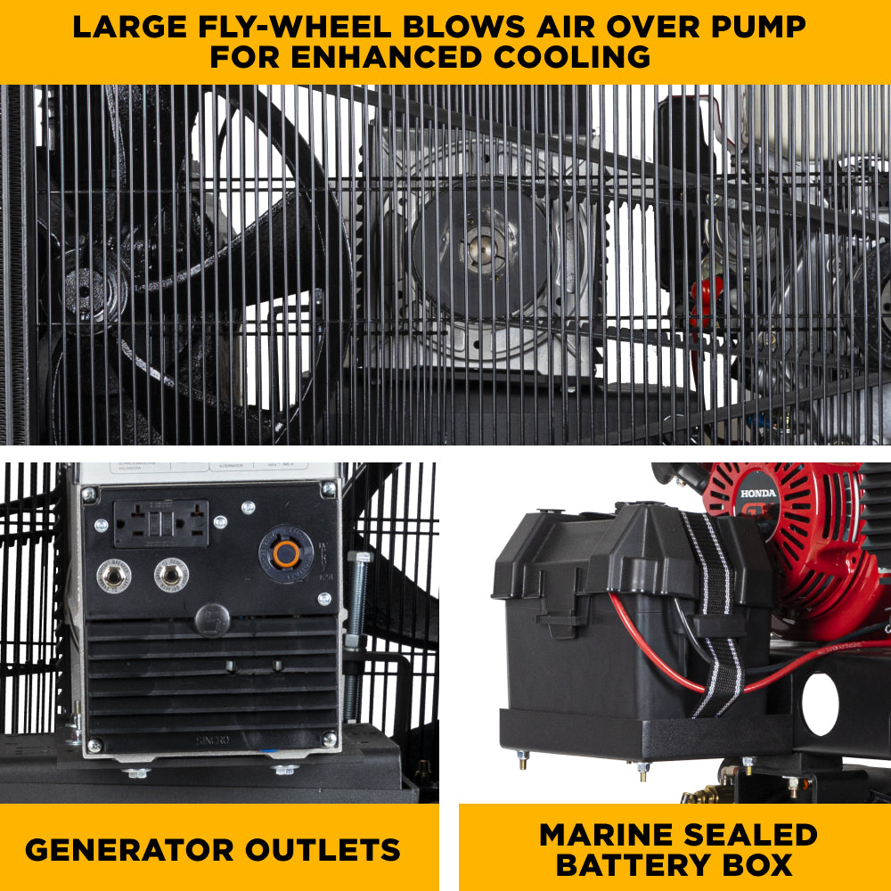 BE Power Equipment 19 CFM @ 175 PSI Gas Air Compressor/Welder/Generator with Honda GX390 Engine AC1330HB3000W