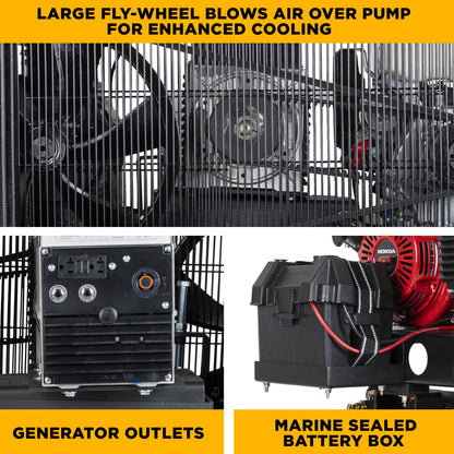 BE Power Equipment 19 CFM @ 175 PSI Gas Air Compressor/Welder/Generator with Honda GX390 Engine AC1330HB3000W