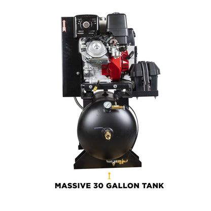 BE Power Equipment 19 CFM @ 175 PSI Gas Air Compressor/Welder/Generator with Honda GX390 Engine AC1330HB3000W