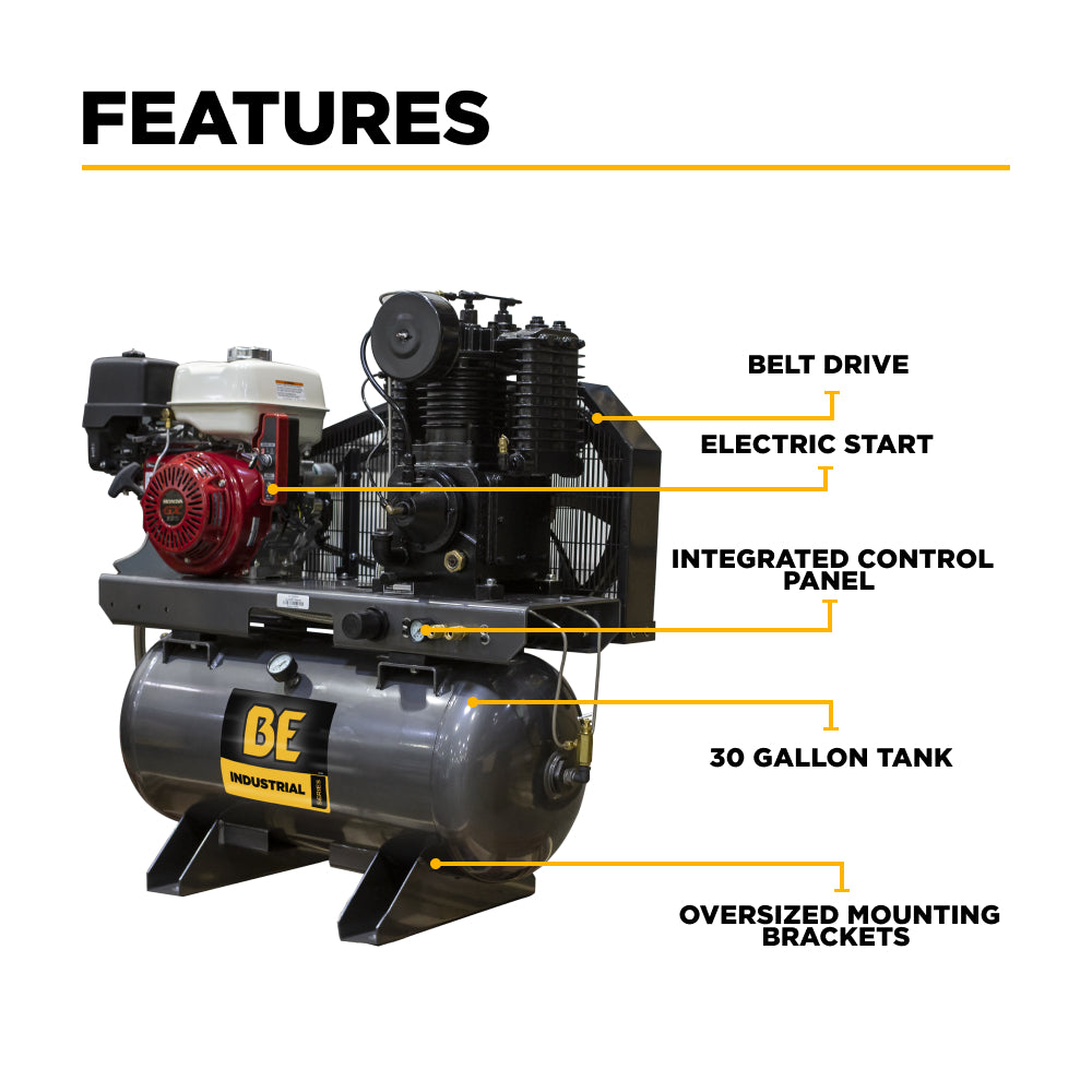 BE Power Equipment 23 CFM @ 175 PSI Gas Air Compressor with Honda GX390 Engine AC1330HEB2