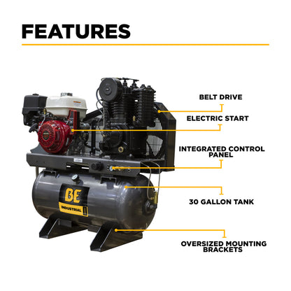 BE Power Equipment 23 CFM @ 175 PSI Gas Air Compressor with Honda GX390 Engine AC1330HEB2