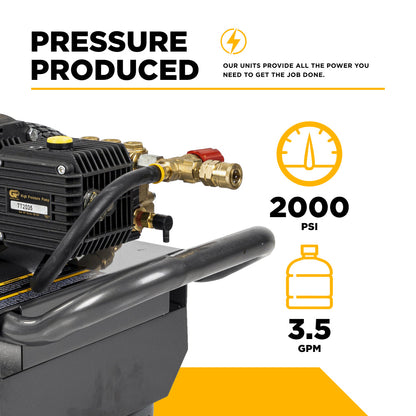 BE Power Equipment 2,000 PSI 3.5 GPM 5.0 HP Electric Pressure Washer with Baldor Motor and General Triplex Pump - B205EG
