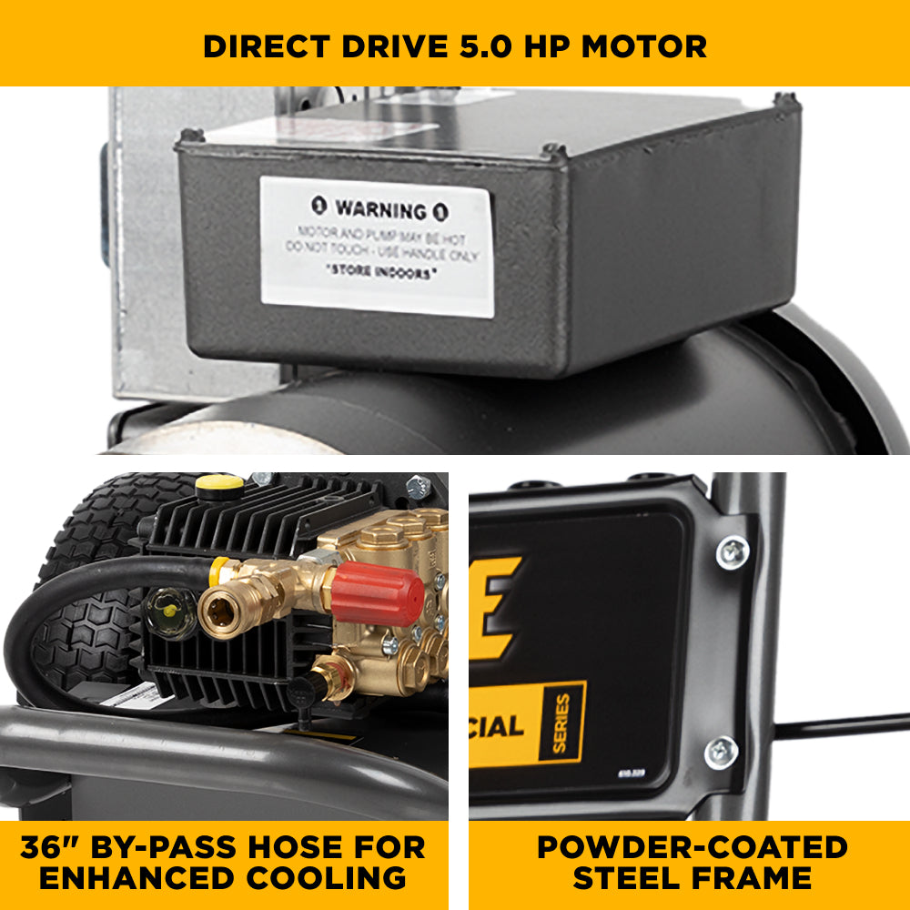 BE Power Equipment 2,000 PSI 3.5 GPM 5.0 HP Electric Pressure Washer with Baldor Motor and General Triplex Pump - B205EG