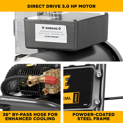 BE Power Equipment 2,000 PSI 3.5 GPM 5.0 HP Electric Pressure Washer with Baldor Motor and General Triplex Pump - B205EG