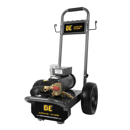 BE Power Equipment 2,000 PSI 3.5 GPM 5.0 HP Electric Pressure Washer with Baldor Motor and General Triplex Pump - B205EG