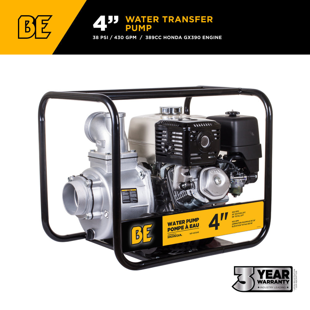 BE Power Equipment 4" Water Transfer Pump with Honda GX390 Engine WP4013H