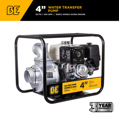 BE Power Equipment 4" Water Transfer Pump with Honda GX390 Engine WP4013H