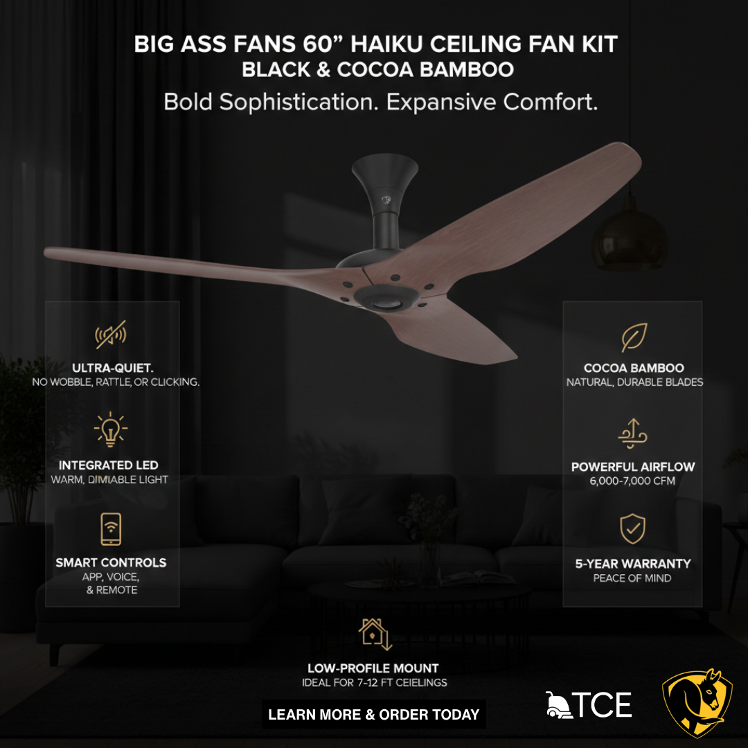 Big Ass Fans 60" Haiku Ceiling Fan Kit in Black with Cocoa Bamboo – Indoor