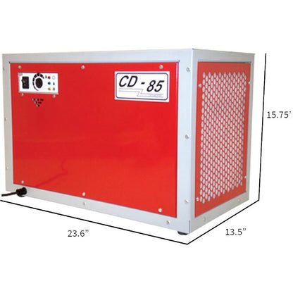 Ebac-CD85-Industrial-Dehumidifier-10293GR-US-angled-view-with-dimensions-and-side-panel