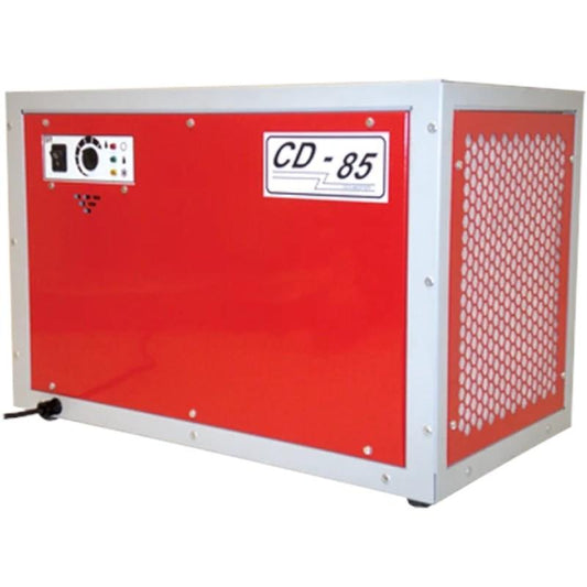 Ebac-CD85-Industrial-Dehumidifier-10293GR-US-angled-view-with-red-body-and-control-panel
