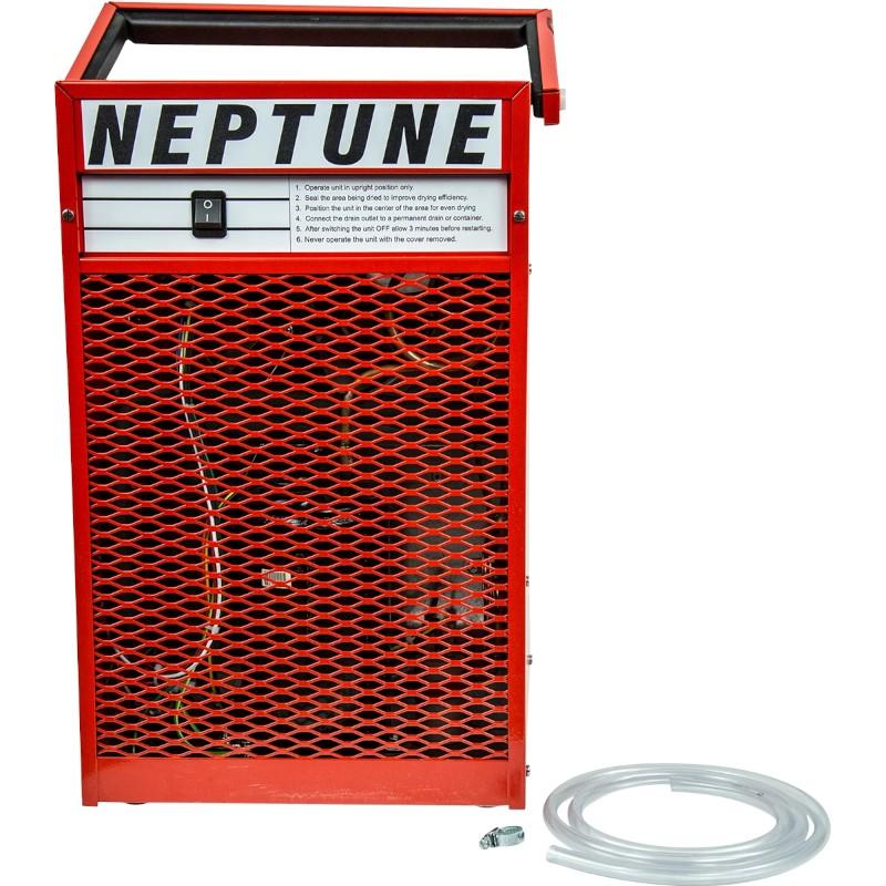 Ebac-Neptune-52-Pint-Compact-Restoration-Dehumidifier-front-view-with-included-accessories_-red-frame-with-mesh-grill-and-branding