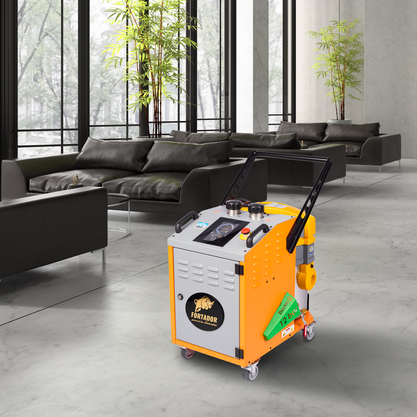 FORTADOR VOLT ELECTRA eco-friendly steam cleaner in commercial facility environment