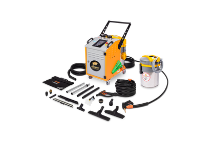 FORTADOR VOLT ELECTRA steam cleaner with full accessory kit including hoses, steam guns, vacuum, and detailing attachments