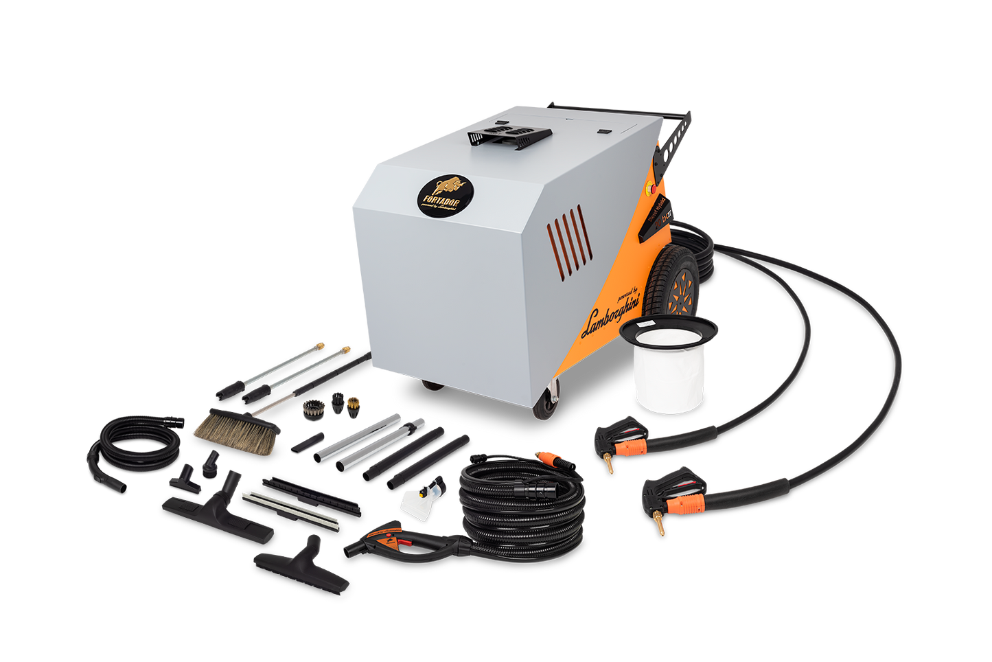Fortador Pro Max Close-up of a tire pressure monitoring system (TPMS) device with hoses and connectors on a white background with attachments