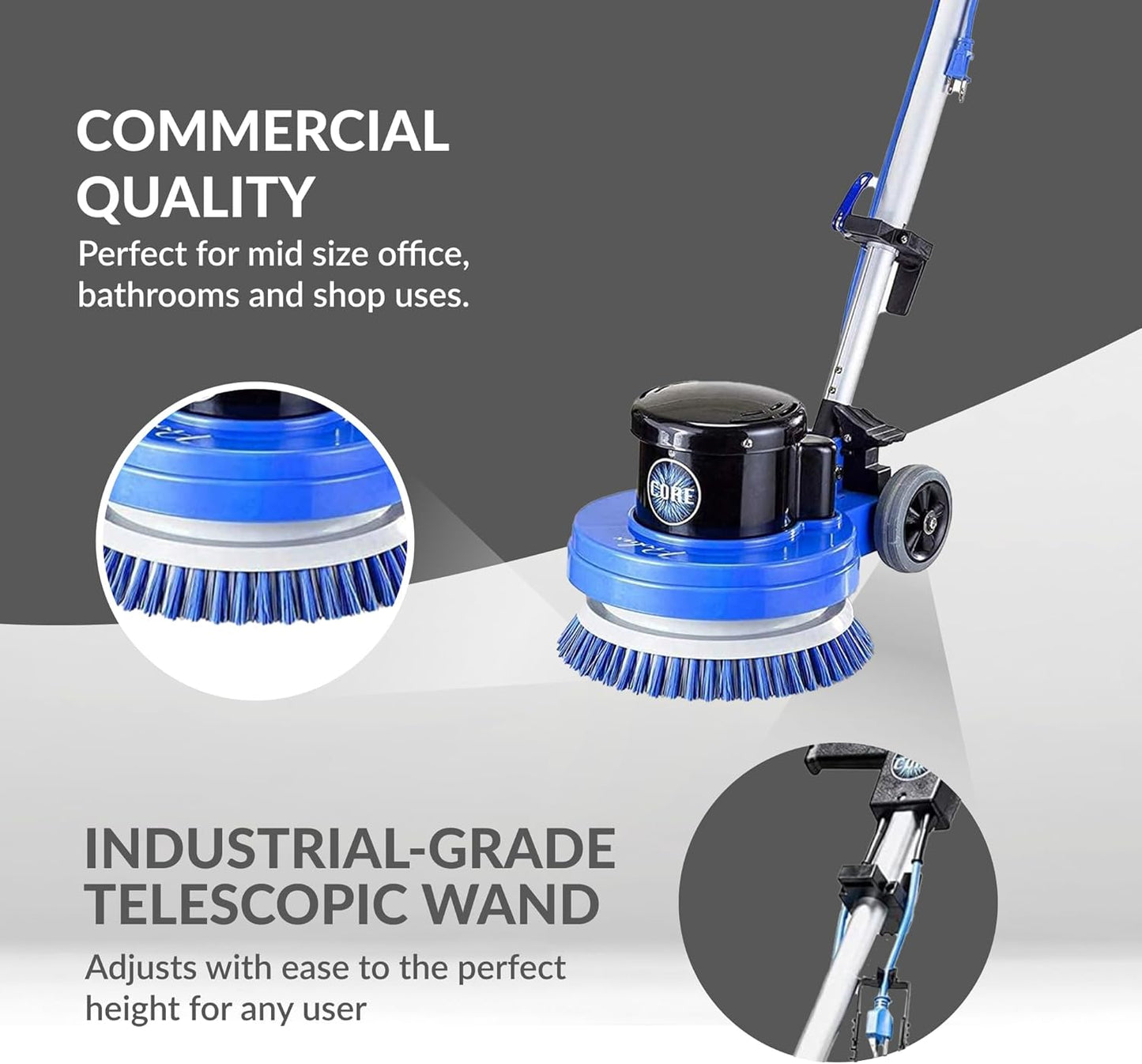 Prolux 13 Cleaning device with telescopic wand and brush head on a gray and white background