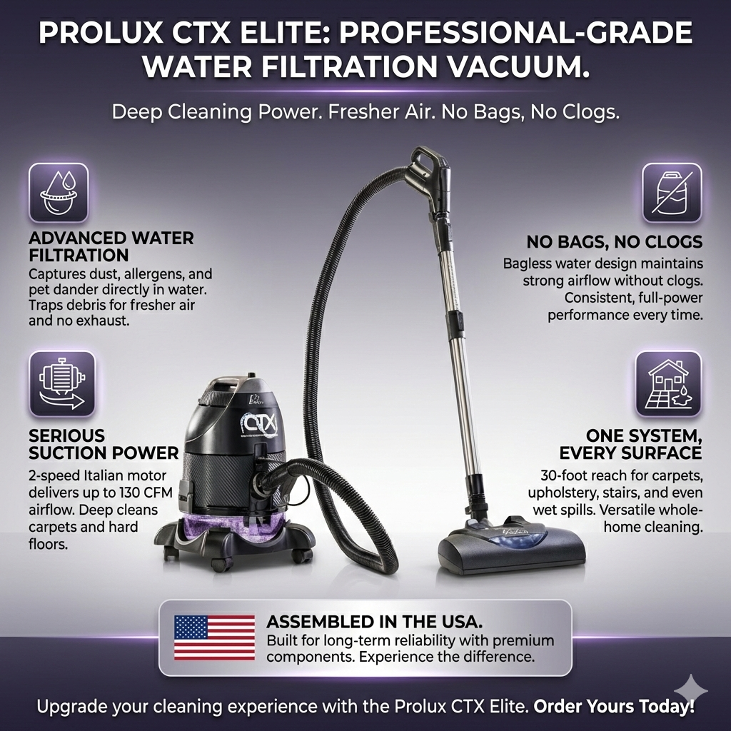Prolux PLCCTX ELITE Water Filtration Bagless Canister Vacuum Cleaner w/ Prolux Storm Shampooer Kit