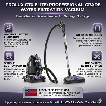 Prolux PLCCTX ELITE Water Filtration Bagless Canister Vacuum Cleaner w/ Prolux Storm Shampooer Kit