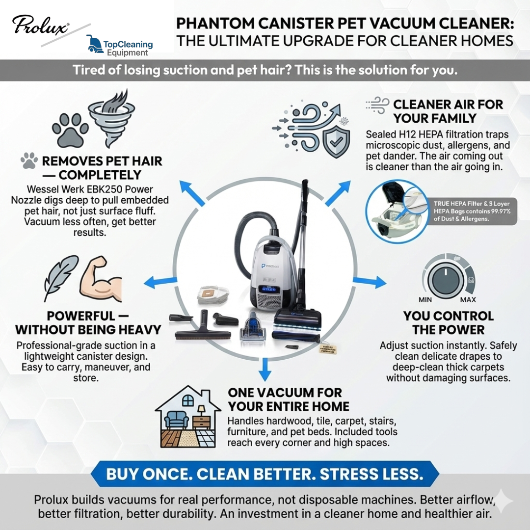 Prolux Phantom Bagged Canister Deep Cleaning PET Vacuum with Powerhead for Home