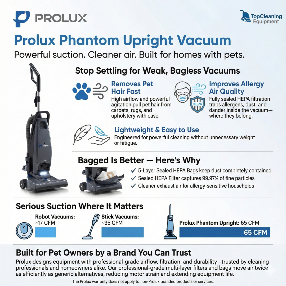 Prolux Phantom Bagged Upright Sealed HEPA Pet Vacuum for Home