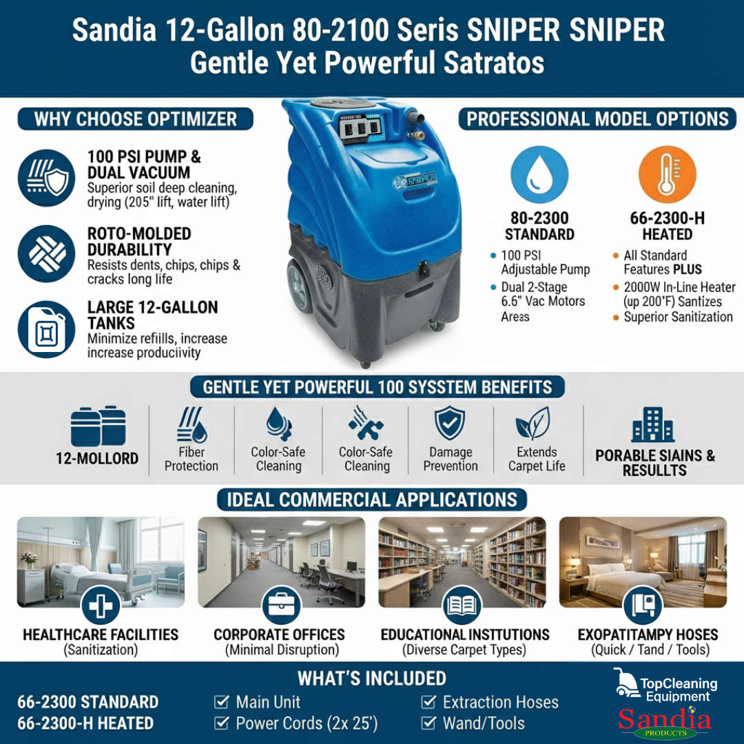 Sandia 12-Gallon 80-2100 Series 2-Stage Sniper Carpet Extractor - 100 PSI Pump with Optional Heat