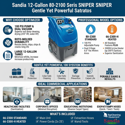 Sandia 12-Gallon 80-2100 Series 2-Stage Sniper Carpet Extractor - 100 PSI Pump with Optional Heat