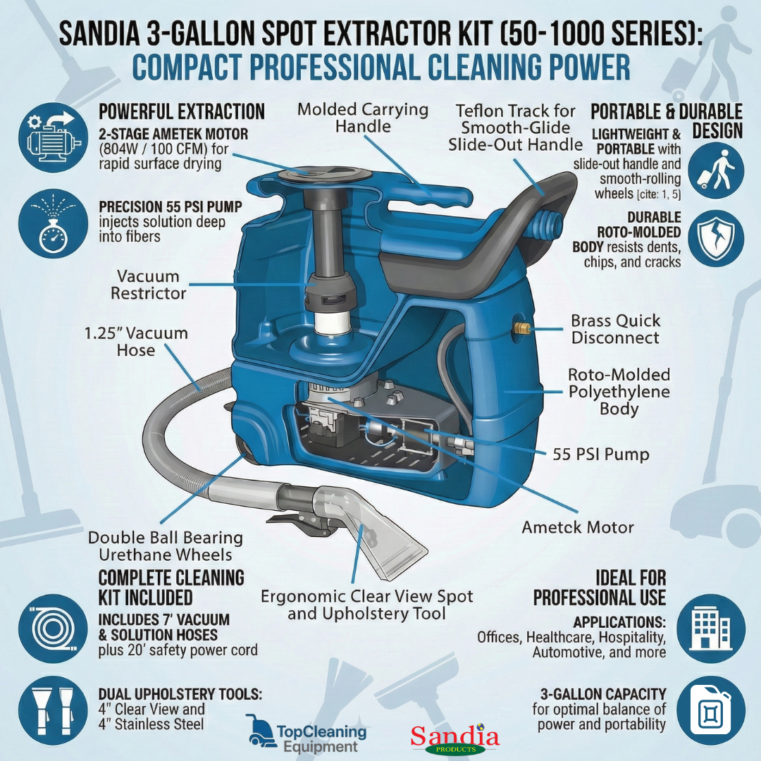 Sandia 3-Gallon 50-1000 Series Spot Extractor Kit with 7 Ft. Hoses and Upholstery Tool