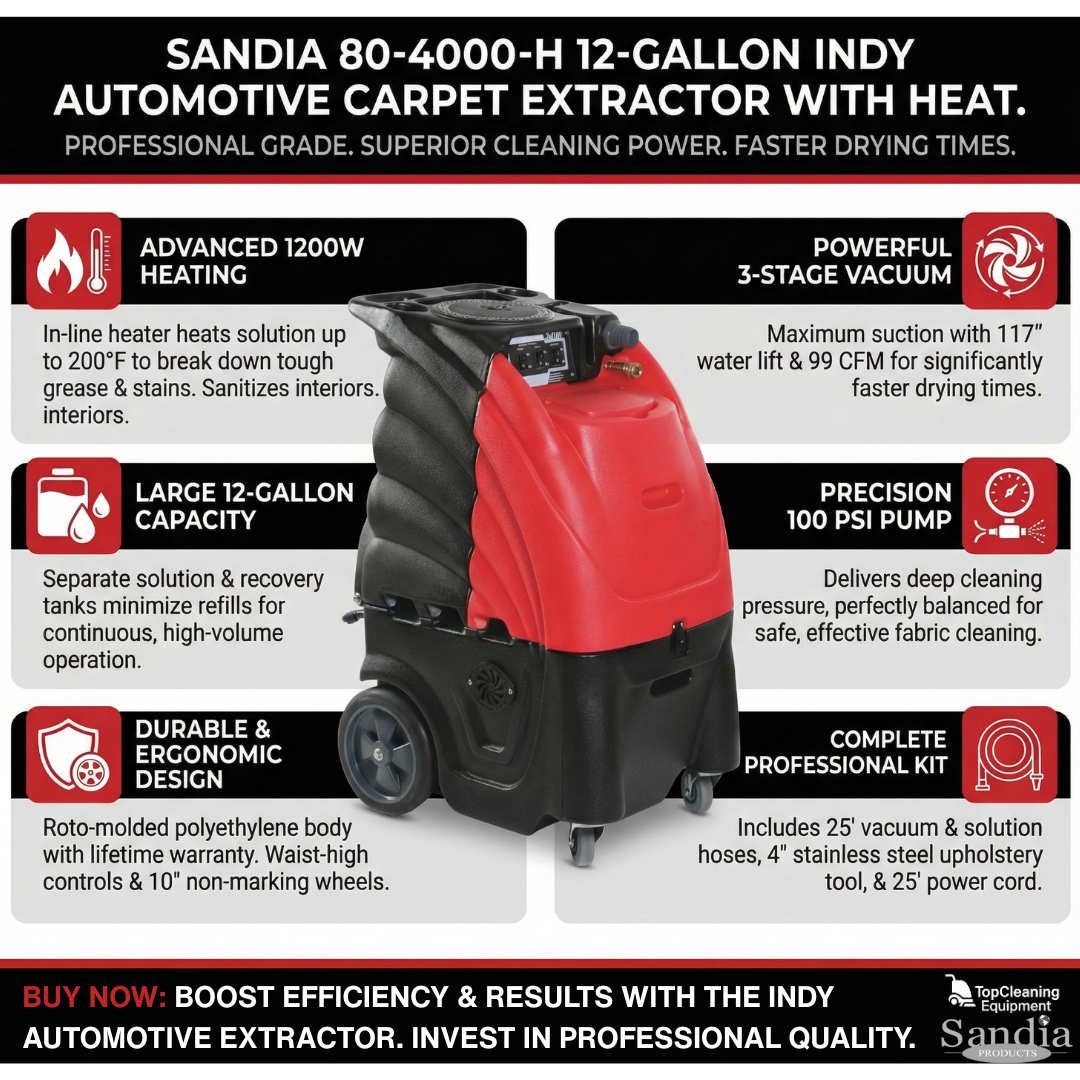 Sandia 80-4000-H 12-Gallon Indy Automotive Carpet Extractor With Heat