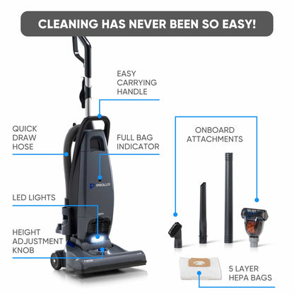 Prolux Phantom Bagged Upright Sealed HEPA Pet Vacuum for Home