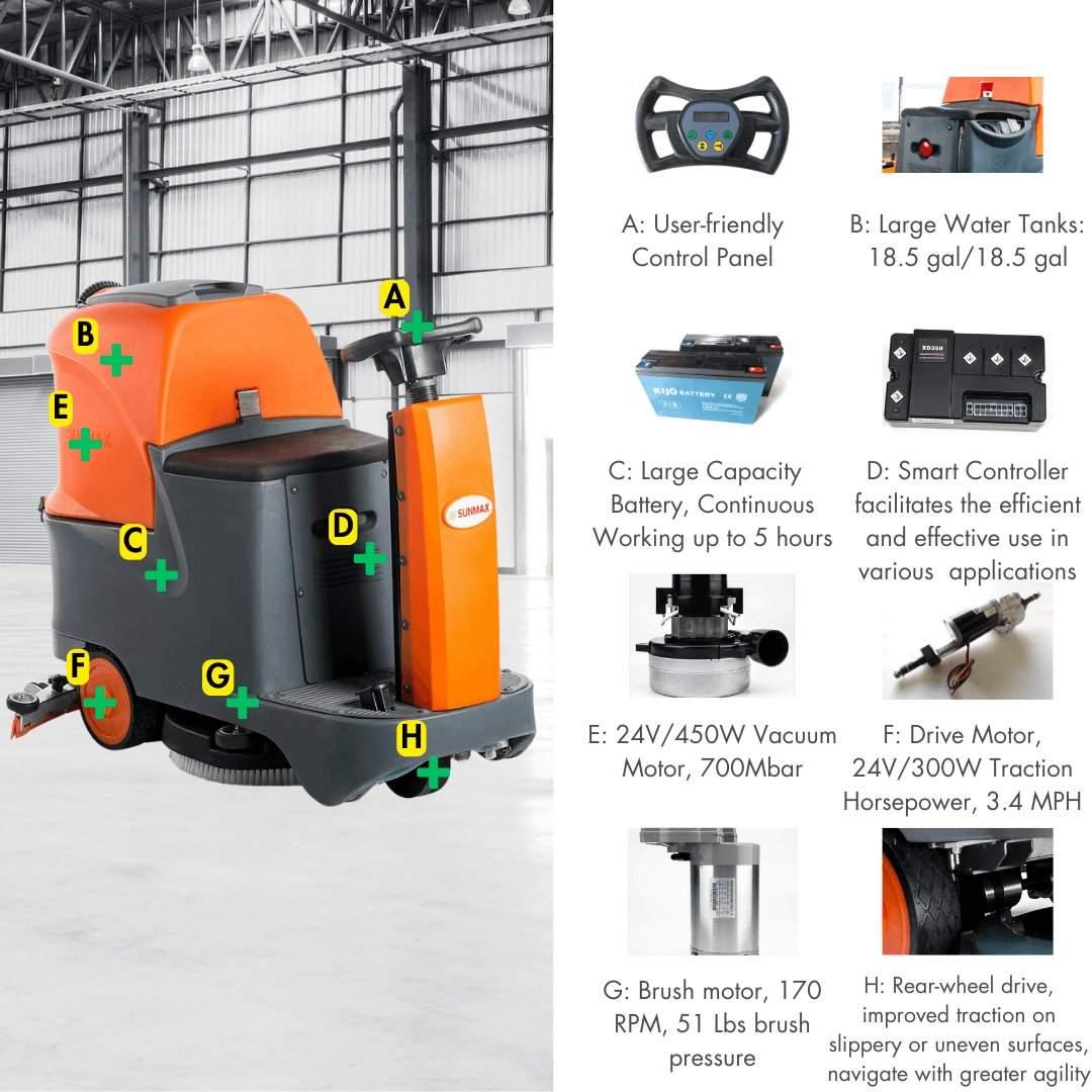 Ride-On Floor Scrubber RT70, 22" Brush for High Efficiency
