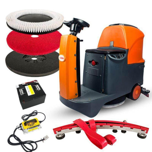 Ride-On Floor Scrubber Machine, 22" Path, Lithium Battery